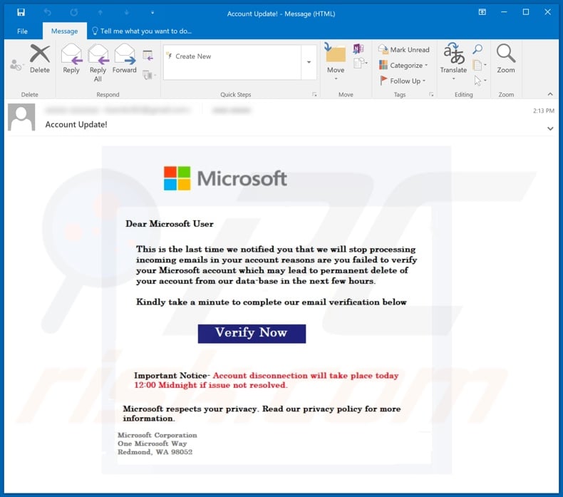 Verify Microsoft Account E-Mail-Spamkampagne