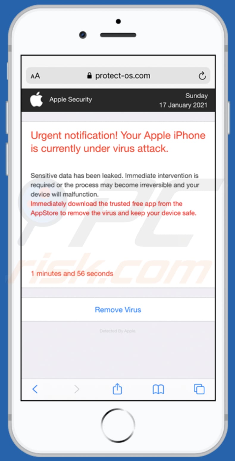 Der Your Apple iPhone is currently under virus attack Betrug