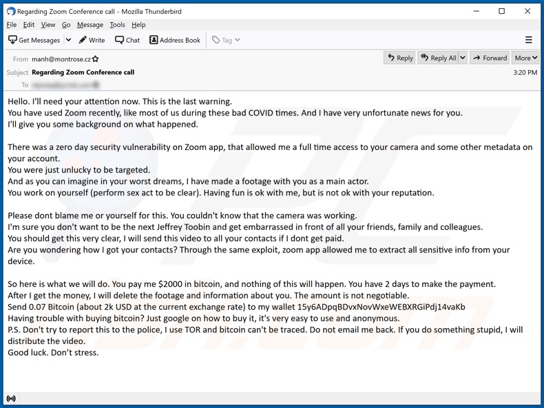 Zero day security vulnerability on Zoom app E-Mail Spam-Kampagne