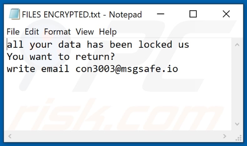 Con30 Ransomware Textdatei (FILES ENCRYPTED.txt)