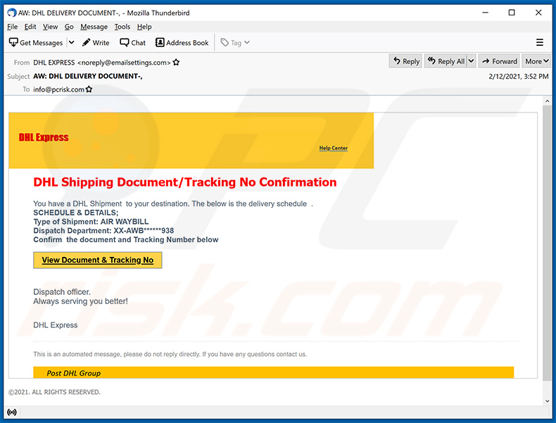 DHL Express Spam-E-Mail (2021-02-15)