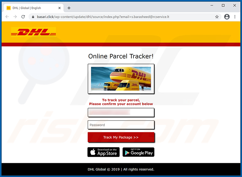 Phishing-Webseite wird über Spam-E-Mails mit DHL Express-Thema beworben (2021-02-18)