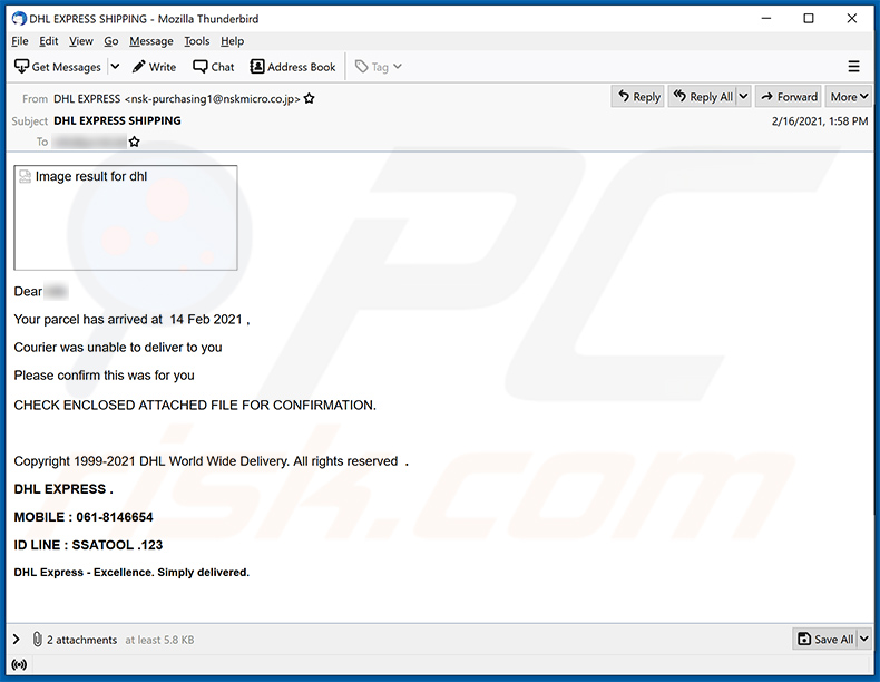 DHL Express Spam-E-Mail (2021-02-18)