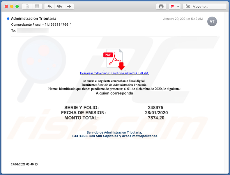 Spam-E-Mail für Phishing Zwecke (2021-02-01)