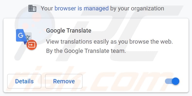 Die Fake Google Translate Erweiterung auf Google installiert