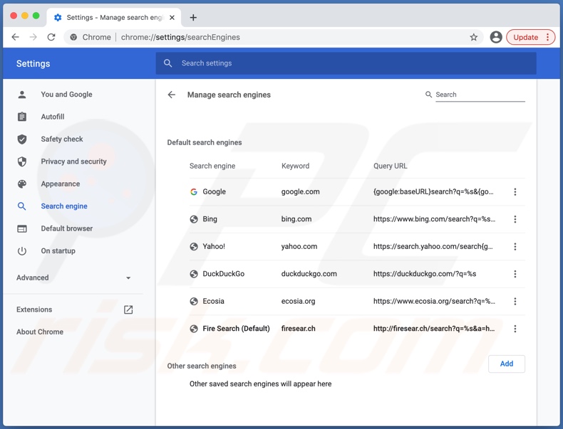 Fire Search Browserentführer auf Chrome installiert