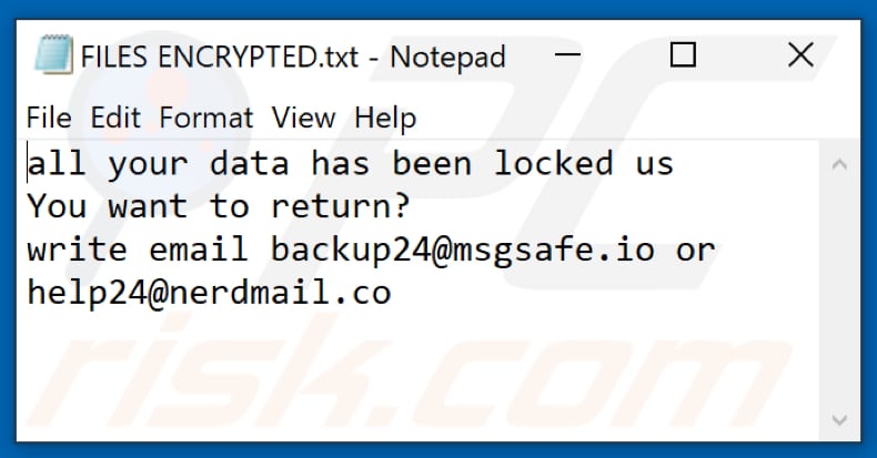 HAM Ransomware Textdatei (FILES ENCRYPTED.txt)