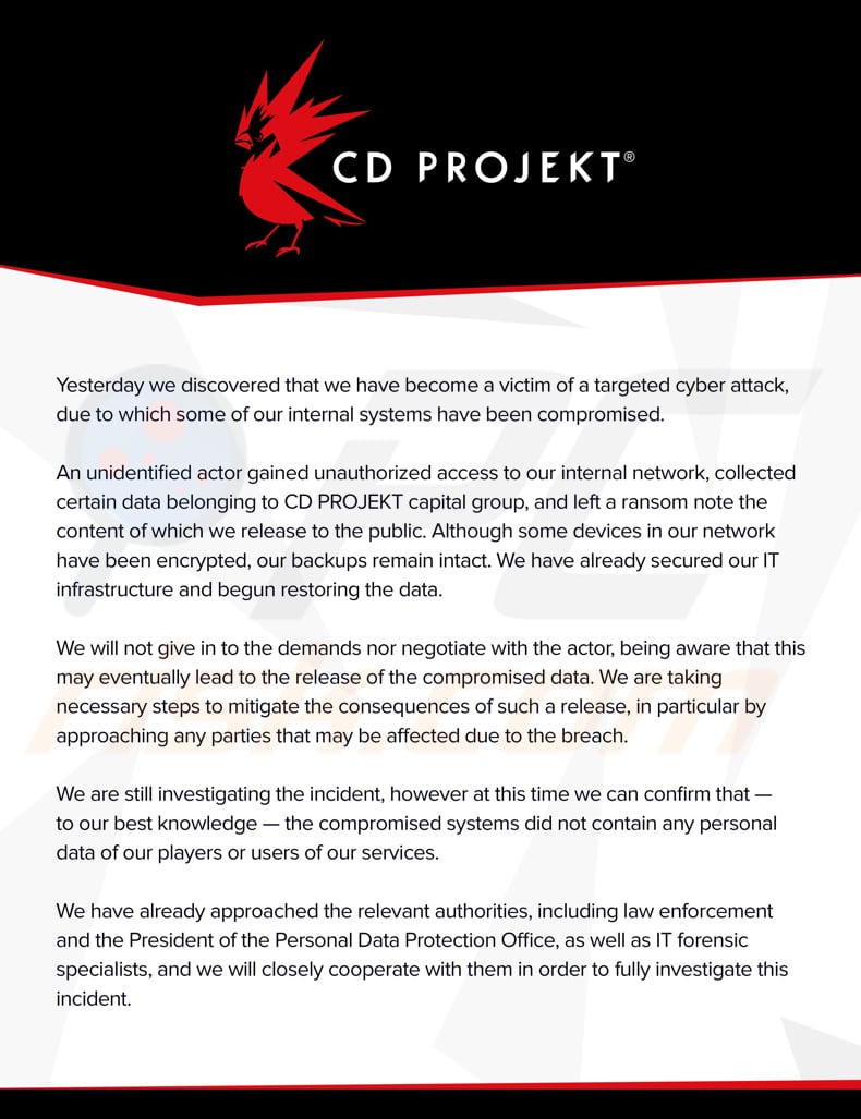 hellokitty Ransomware Bekanntgabe vom cd Projekt