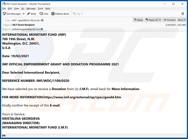 INTERNATIONAL MONETARY FUND (IMF) E-Mail-Betrug