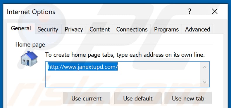 janextupd.com von der Internet Explorer Startseite entfernen