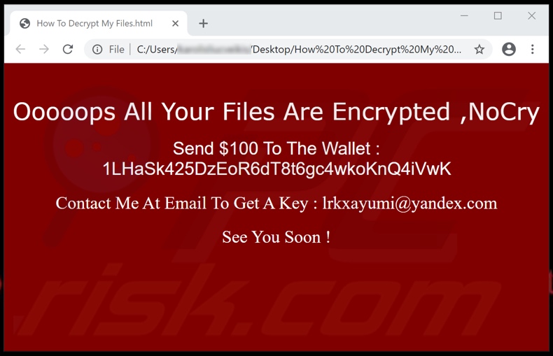 NoCry ransomware html datei (How To Decrypt My Files.html)