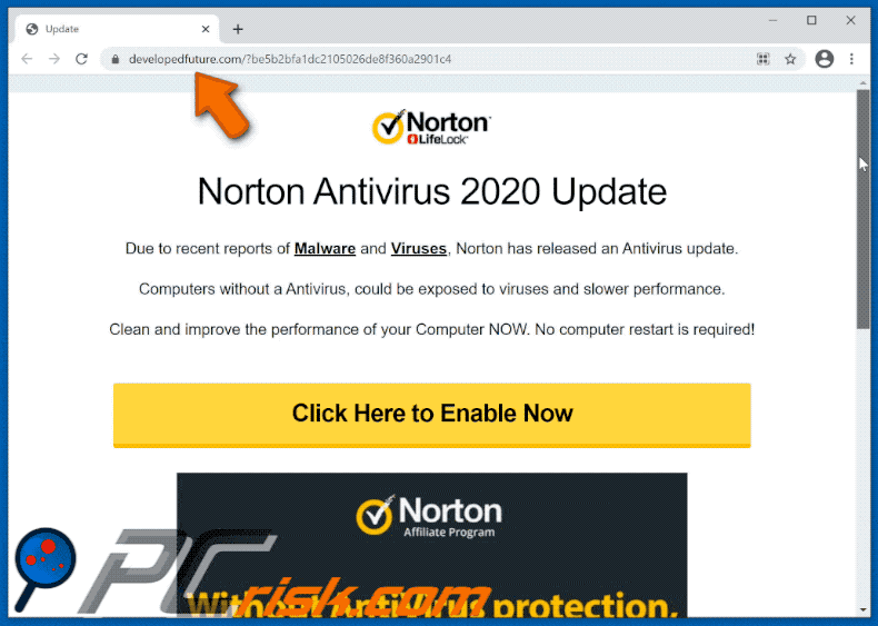Aussehen der gefälschten Webseite des norton subscription has expired E-Mail-Betrug