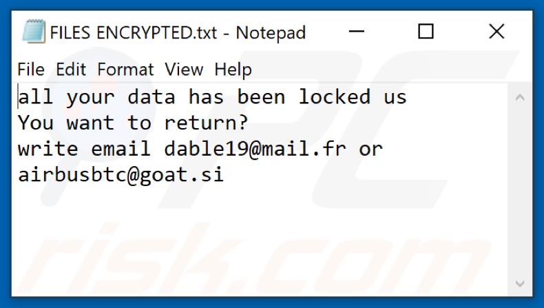 OVO Ransomware Textdatei (FILES ENCRYPTED.txt)
