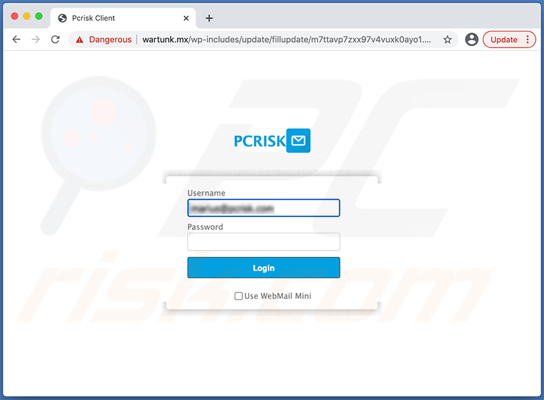 Phishing Webseite gefödert über die Spam-E-Mail zum Ablauf des Passworts (2021-02-08)