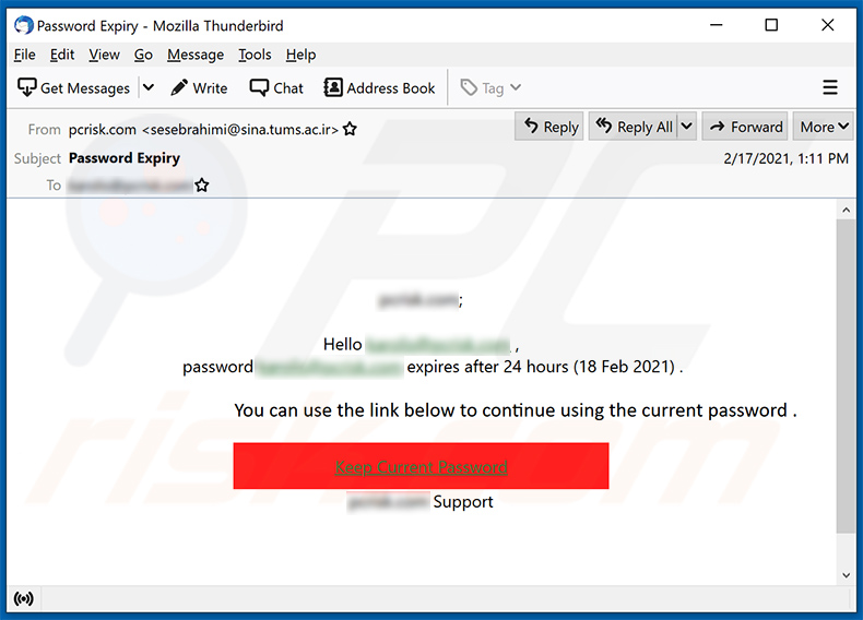Spam-E-Mail zum Thema Ablauf des Passworts (2021-02-18)