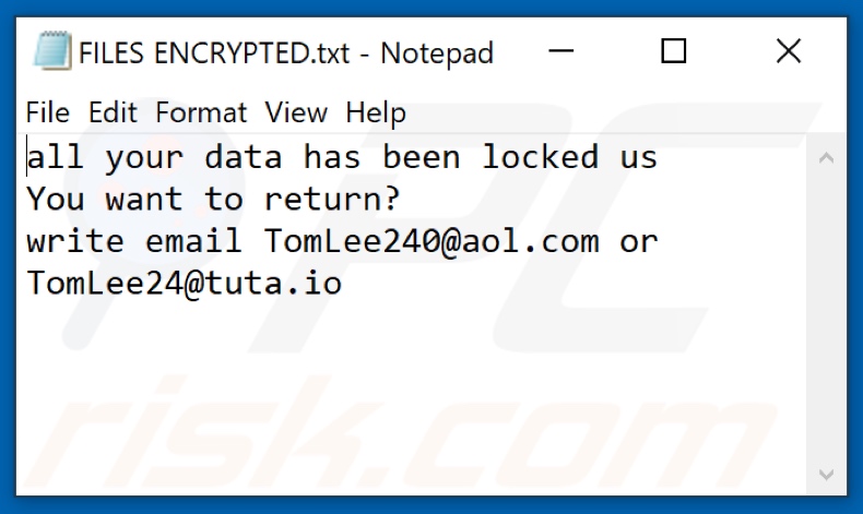 TomLe Ransomware Textdatei (FILES ENCRYPTED.txt)