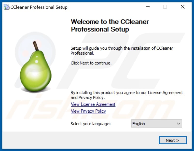 Gefälschter ccleaner professionelles Installationsprogramm von Vovalex Ransomware, das verwendet wird, um Vovalex zu verbreiten