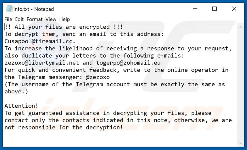 Acuna Ransomware Textdatei (info.txt)