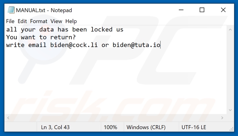 Biden Ransomware Textdatei (MANUAL.txt)