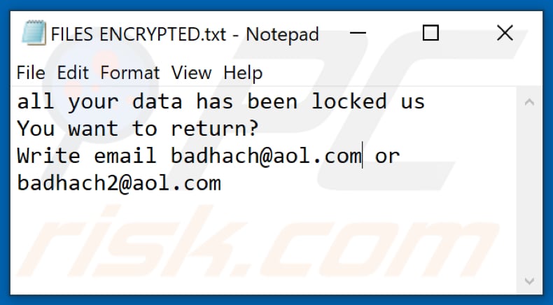 Bqd2 Ransomware Textdatei (FILES ENCRYPTED.txt)