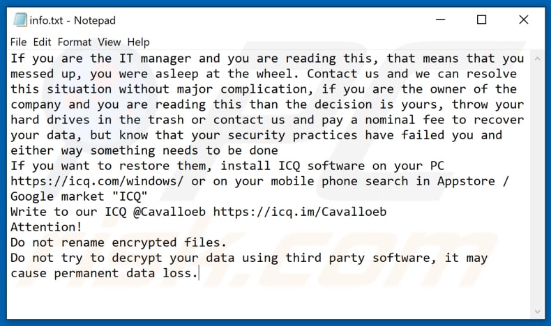 CAVALLOZIPULYA Ransomware Textdatei (info.txt)