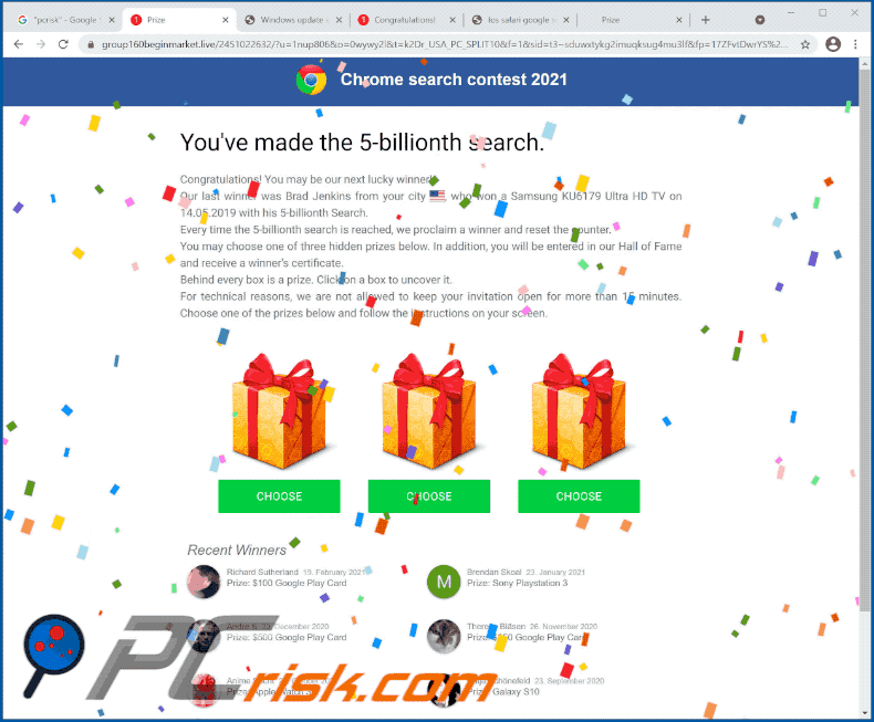 Aussehen des Chrome search contest 2021 Betrugs (GIF)