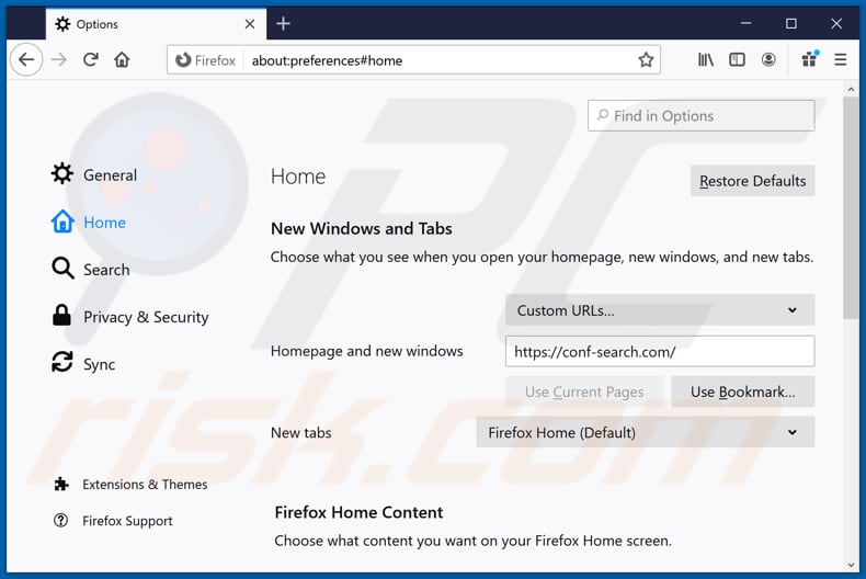 conf-search.com von der Mozilla Firefox Startseite entfernen