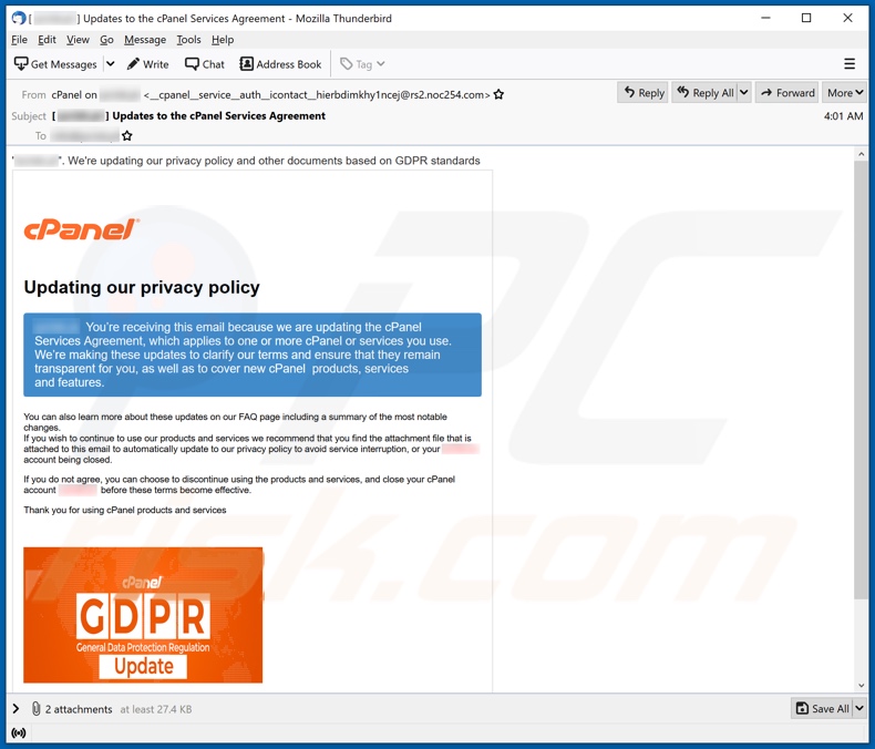 Variante von cPanel scam email