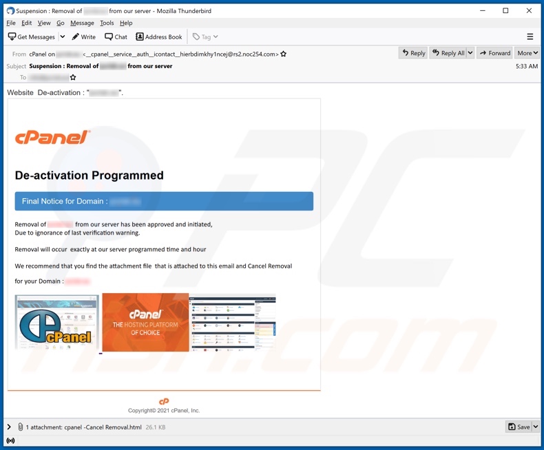 cPanel email scam zweite Variante