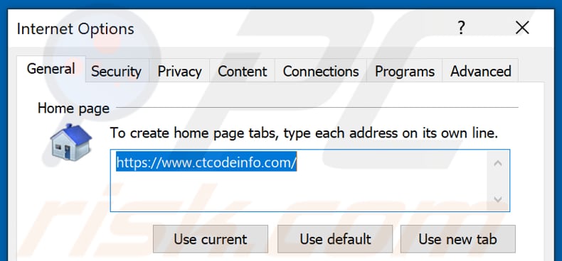 Entfernen von ctcodeinfo.com von der Internet Explorer-Startseite 