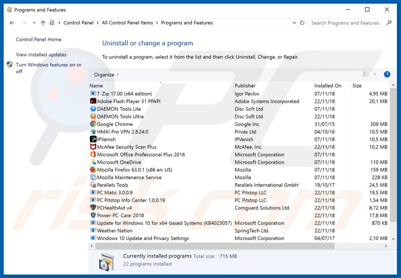 Deinstallation des Browser-Hijackers von ctcodeinfo.com über die Systemsteuerung 