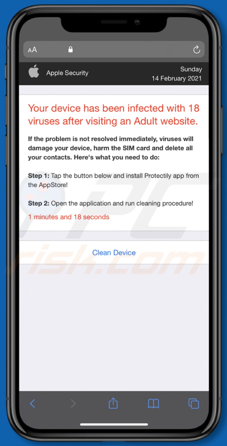 device infected after visiting an adult website Pop-up-Betrug Hintergrund