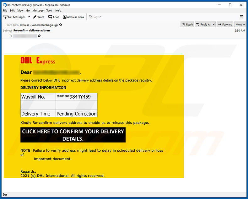 Spam-E-Mail mit dem Thema DHL Express (2021-03-24)