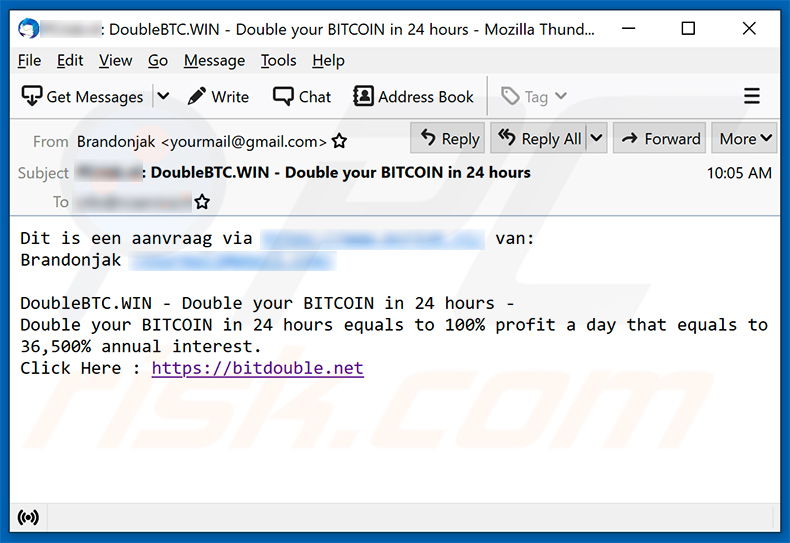 Double your Bitcoin Betrugs-E-Mail (2021-03-18)