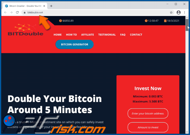 Double your Bitcoin Phishing Webseite - bitdouble.net