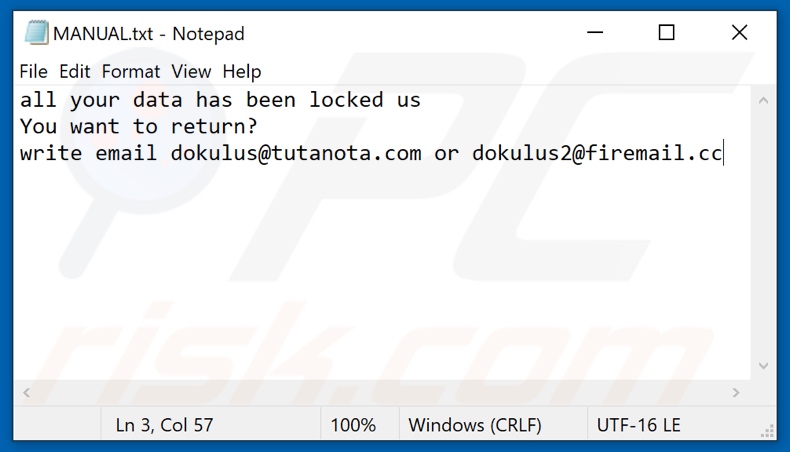 Duk Ransomware Textdatei (MANUAL.txt)