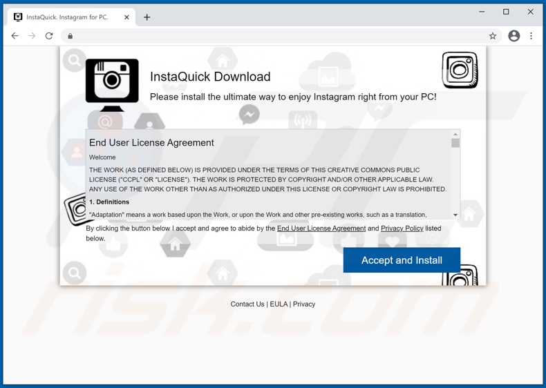 InstaQuick Adware-fördernde Webseite