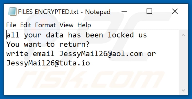 Jessy Ransomware Textdatei (FILES ENCRYPTED.txt)