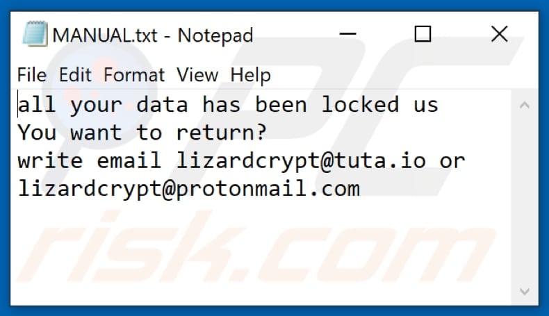 Liz Ransomware Textdatei (Manual.txt)