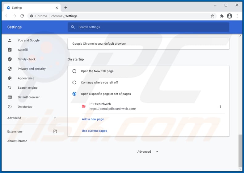 pdfsearchweb.com von der Google Chrome Startseite entfernen