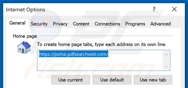 pdfsearchweb.com von der Internet Explorer Startseite entfernen