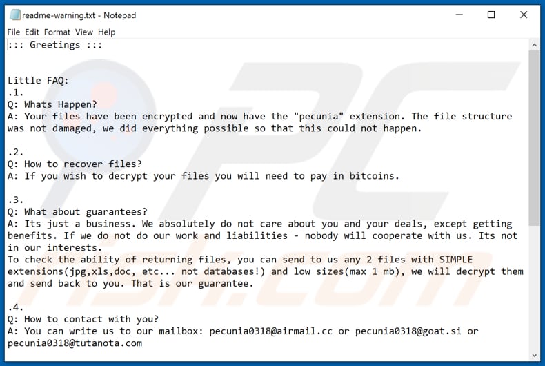 Pecunia Entschlüsselungsanleitung (readme-warning.txt)