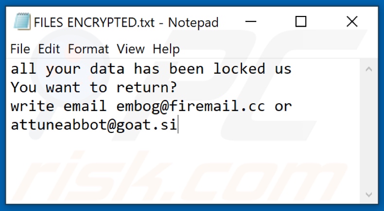 ROG Ransomware Textdatei (FILES ENCRYPTED.txt)