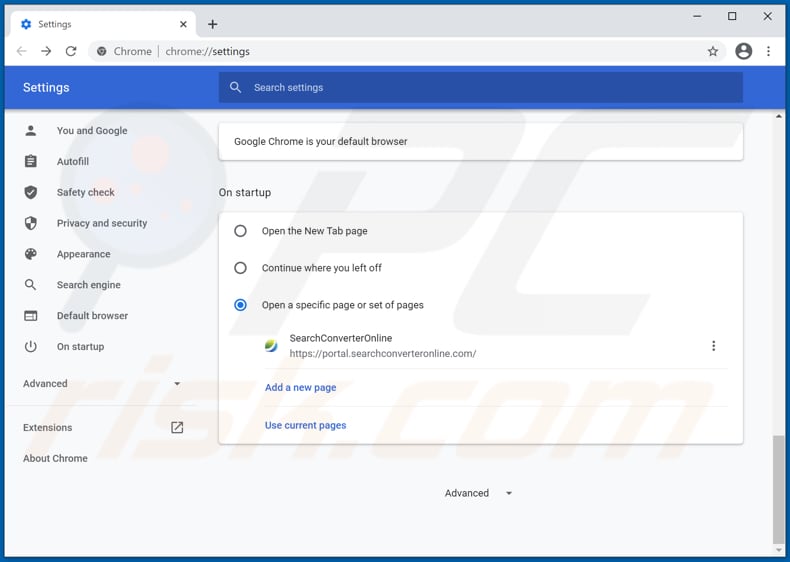 searchconverteronline.com von der Google Chrome Startseite entfernen