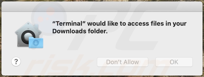 Terminal would like to access files in your Download folder scam Pop-up