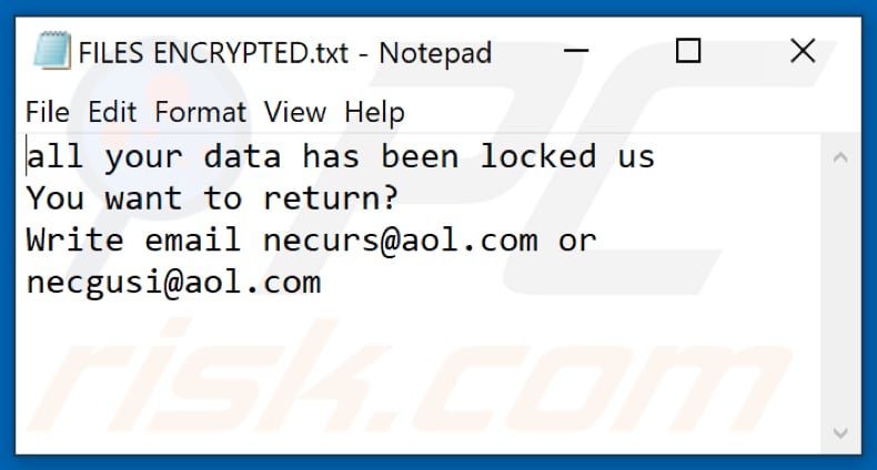 Urs Ransomware Textdatei (FILES ENCRYPTED.txt)