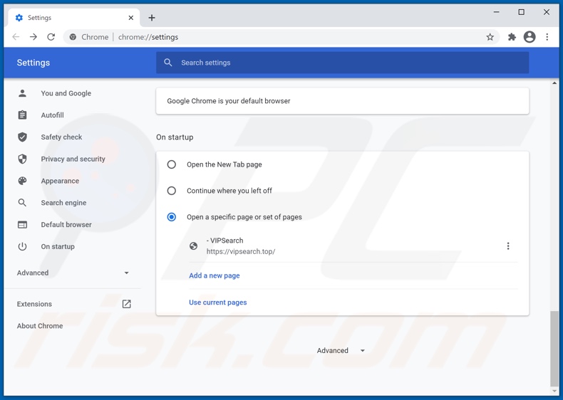 vipsearch.guru von der Google Chrome Startseite entfernen