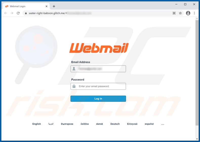 Betrügerische Webseite des webmail E-Mail Betrugs