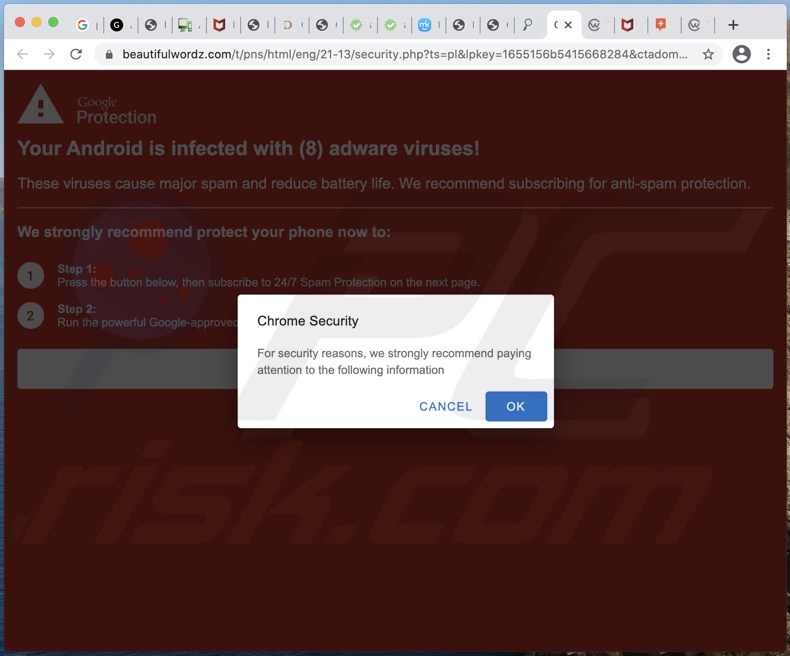 Your Android is infected with (8) adware viruses! Betrug