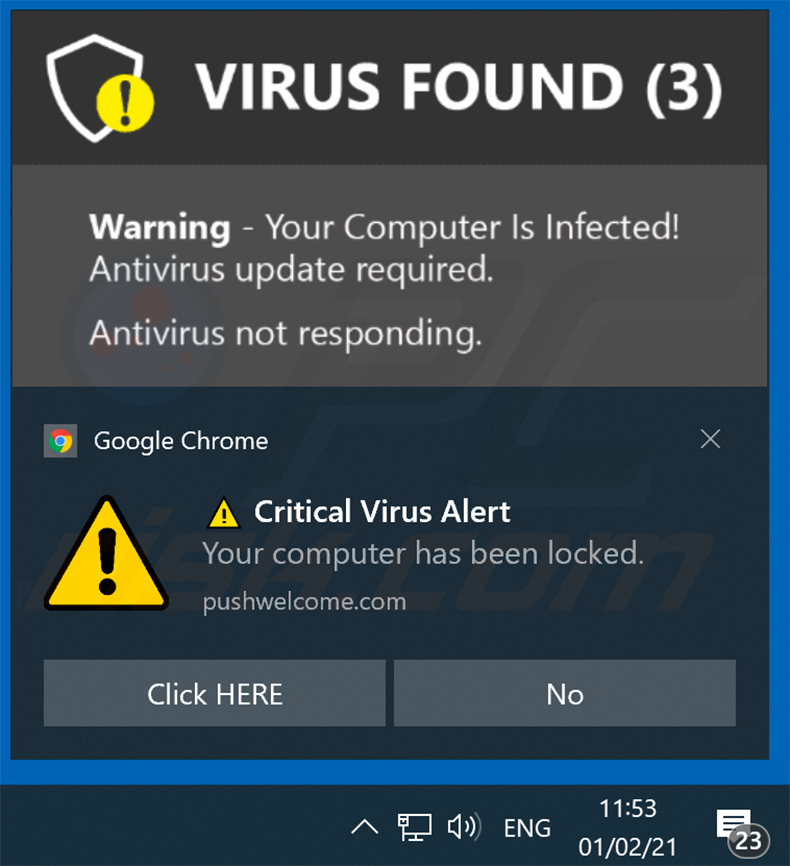 Ihr ANTIVIRUS Abonnement ist abgelaufen Betrug über Browserbenachrichtigung gefördert (Beispiel 1)